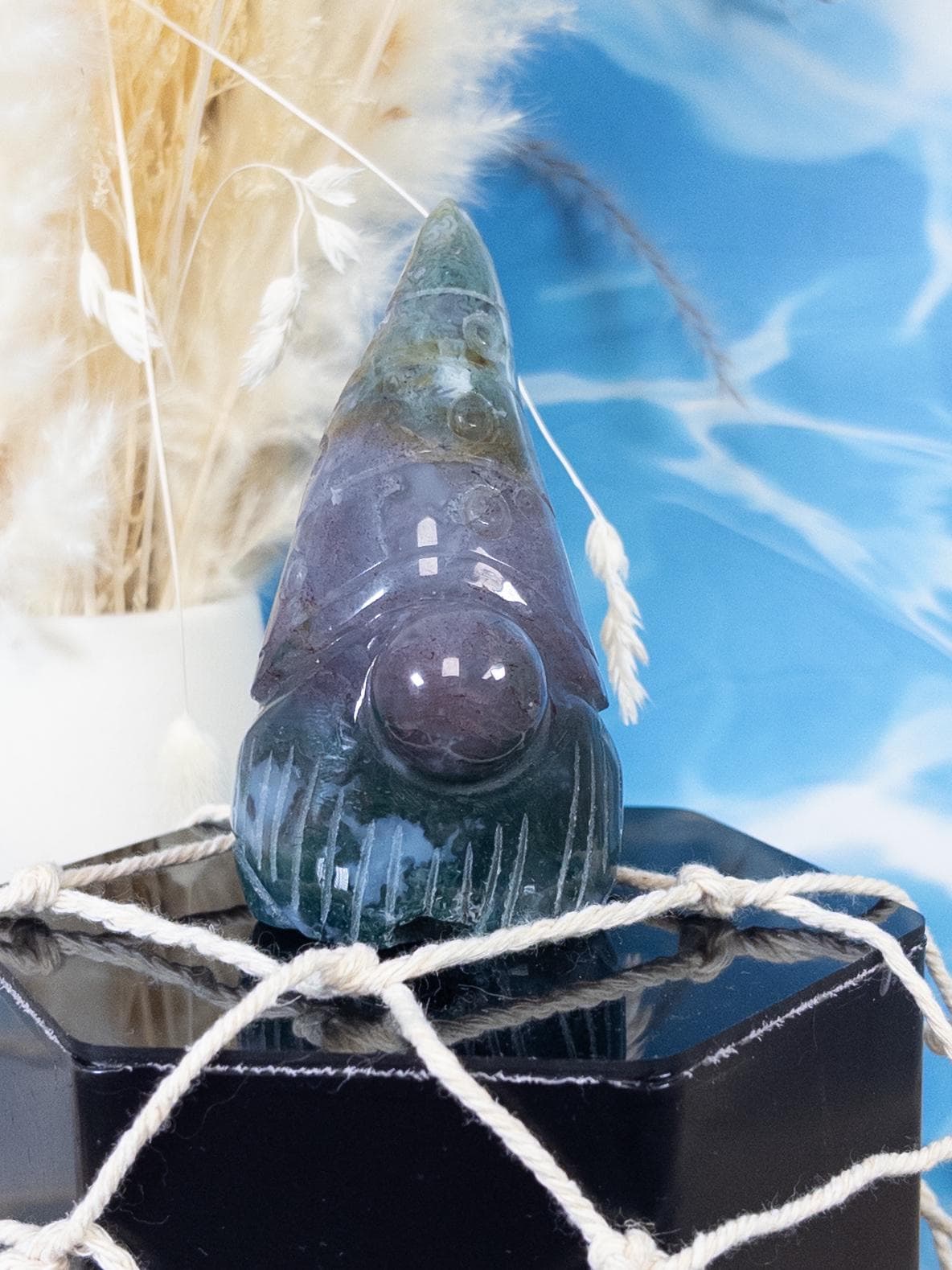 Moss Agate Gnome Carving